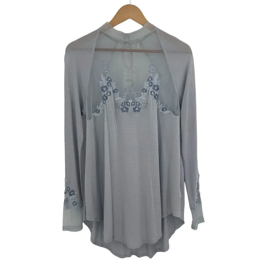 NWT Free People Saheli Embroidered-Mesh Top size small icy blue